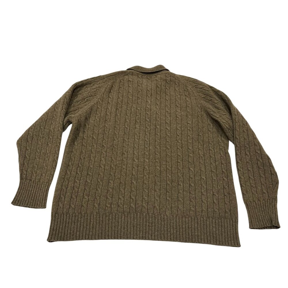 Allen Solly Cashmere 2-Ply Cable Knit Polo Sweater, Olive Green, L - Picture 7 of 8